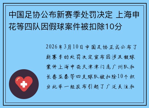 中国足协公布新赛季处罚决定 上海申花等四队因假球案件被扣除10分